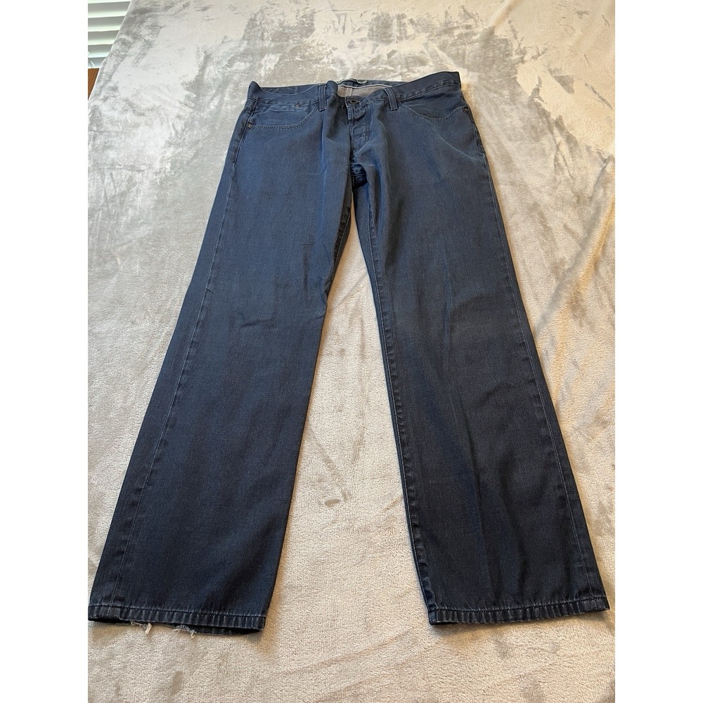 Lacoste Mens Jeans 34 Blue Button Fly Straight Leg Dark Wash Cotton Denim